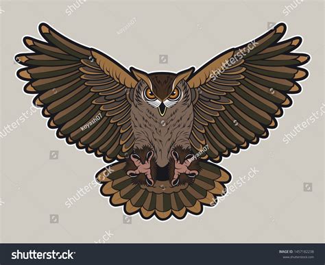 Flying Owl Tattoo Design Art Emblem Stock Vector (Royalty Free) 1457182238 | Shutterstock