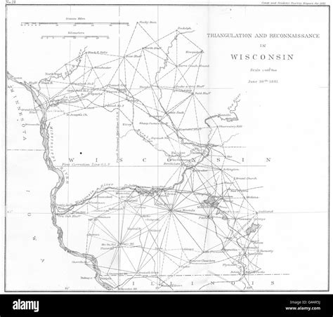 WISCONSIN: USCGS Triangulation and Reconnaissance. Madison, 1881 antique map Stock Photo - Alamy
