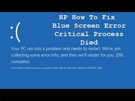 HP How To Fix Blue Screen Error Critical Process Died - YouTube