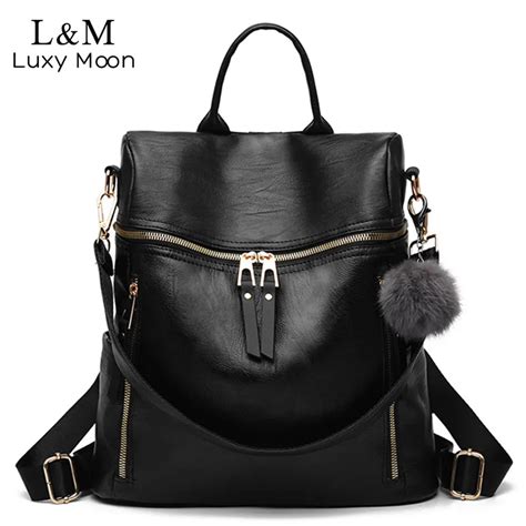 Simple Fashion Backpack Women Leather Backpacks For Teenage Girls School Bags Vintage Solid ...