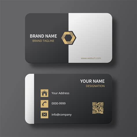 Modern Black and White Business Card with Gold Hexagon Logo 661901 Vector Art at Vecteezy