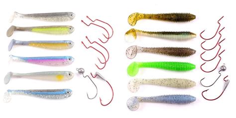 Mizugiwa 24 pcs Worm Hooks Kit Fishing Soft Lure Baits Bass Jighead Hook Vibra Tail Minnow ...