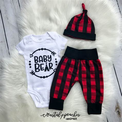 Baby bear outfit coming home outfit buffalo plaid Baby boy | Etsy