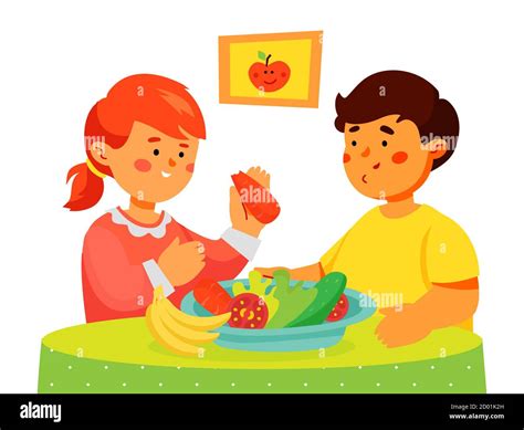 Children eating fruit Stock Vector Images - Alamy