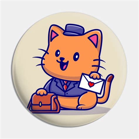 Cute Cat Postman Cartoon - Cute Cat Postman Cartoon - Pin | TeePublic