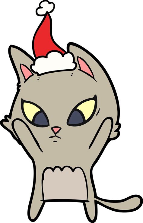 confused line drawing of a cat wearing santa hat 8491202 Vector Art at Vecteezy