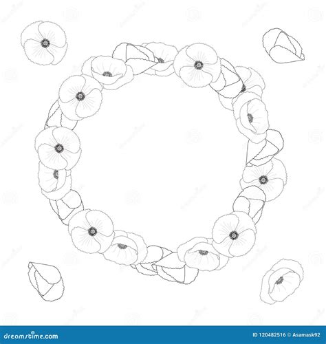 Papaver Rhoeas Wreath Outline or Common Poppy,corn Poppy,corn Rose,field Poppy,Flanders Poppy or ...