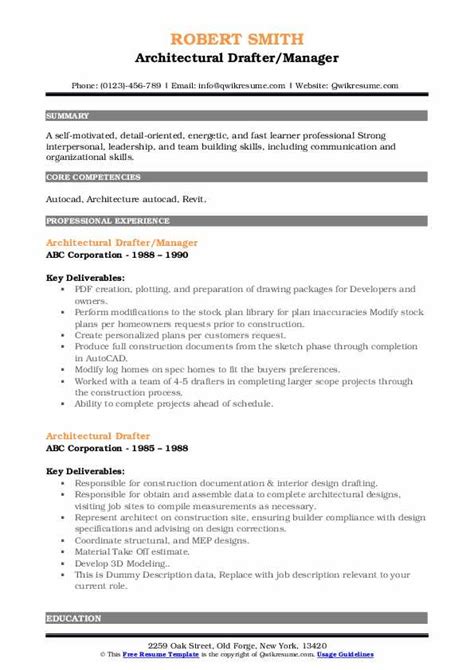 Architectural Drafter Resume Samples | QwikResume