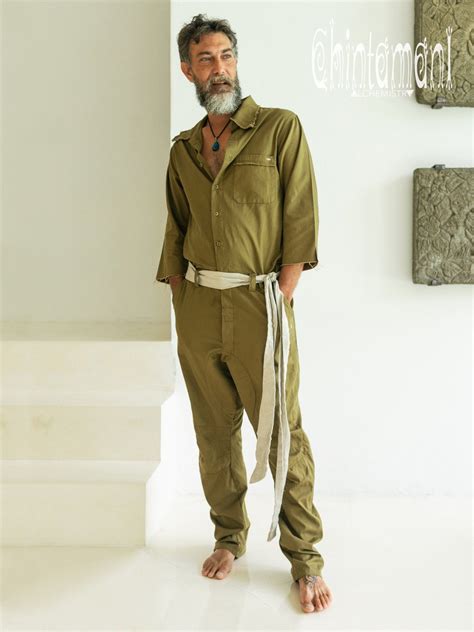 Long Overalls for Men / Coverall Jumpsuit with Belt / Dark Green ...