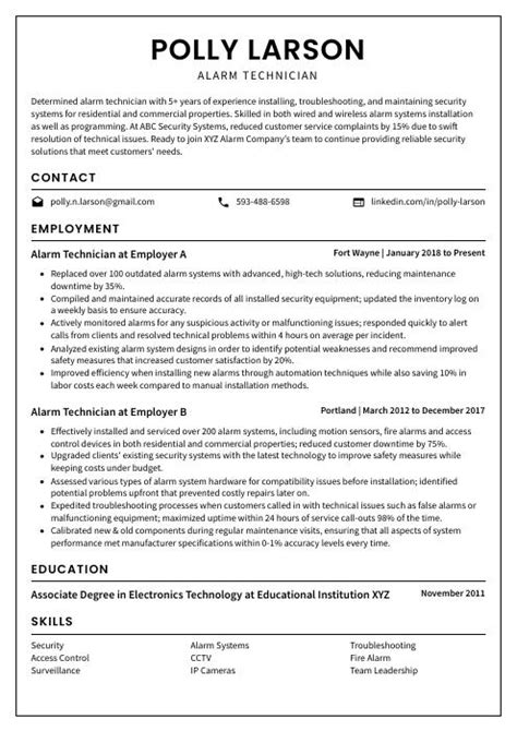 Alarm Technician Resume (CV) Example and Writing Guide