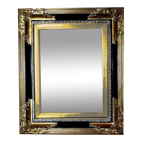 Black and Gold Ornate Baroque Style Beveled Wall Mirror | Chairish