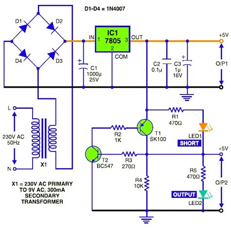 5V DC Regulated Power Supply with Short Circuit Protection - Schematic Design | Electronic ...