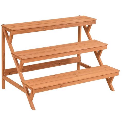 China Wooden Display Rack 3-Tier Wooden Stand Plant Pot Holder Garden ...