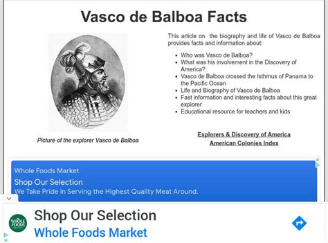 Siteseen: Land of the Brave: Vasco De Balboa Facts Handout for 9th ...