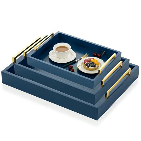 Buy Hanobe Blue Decorative Trays for Coffee Table MDF Large Ottoman ...