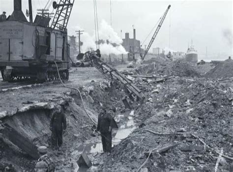 Circa 1955 - Medbury Lane West under excavation to become the Civic Gardens (Dieppe Park) on the ...