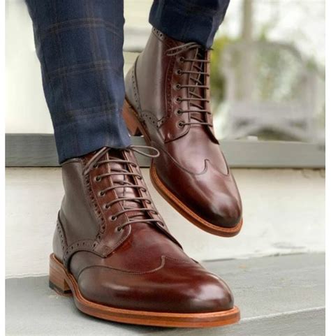 Burgundy Brown Leather Lace Up Ankle DressBoots - | RebelsMarket