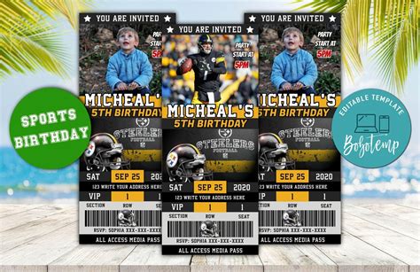 Pittsburgh Steelers Ticket Birthday Editable Templates Instant Download ...