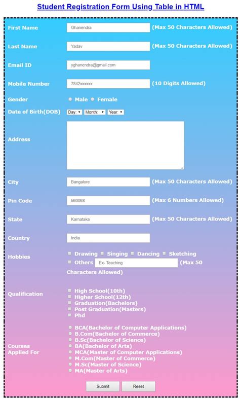 Student Registration Form in HTML with CSS | Completely Free | Registration form, Student forms ...