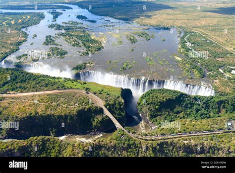 Aerial view of Victoria Falls in the border of Zimbabwe and Zambia ...