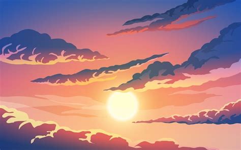 Cielo al atardecer brillante con nubes | Vector Premium