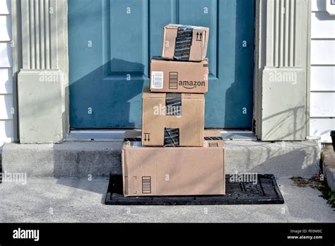 Amazon Prime boxes delivered to a home Stock Photo - Alamy