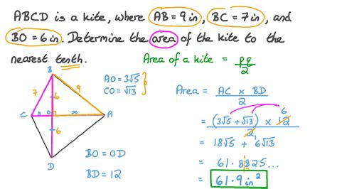 Question Video: Finding the Area of a Kite given Its Dimensions and One ...