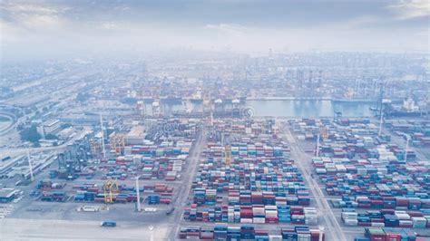 Tanjung Priok Port with Silhouette of Containers Editorial Image - Image of boat, industrial ...