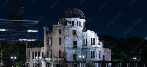 Atomic Bomb Dome in Hiroshima Peace Memorial Park at night. Stock Photo ...