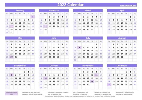 2022 Calendar With School Holidays