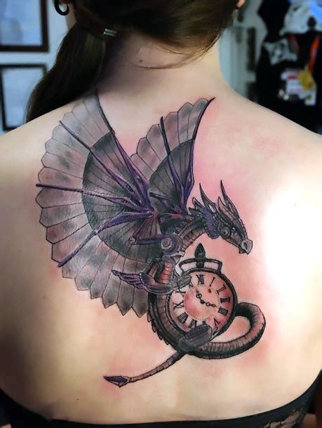 Steampunk Dragon Tattoo on Back Tattoo Idea