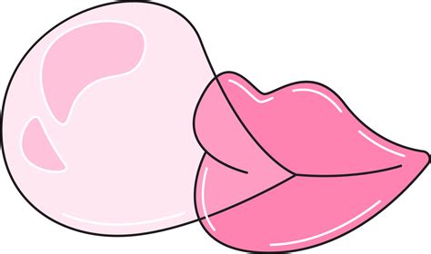 Cute lips blowing pink bubble gum. Colorful sticker isolated on transparent background 19646461 PNG