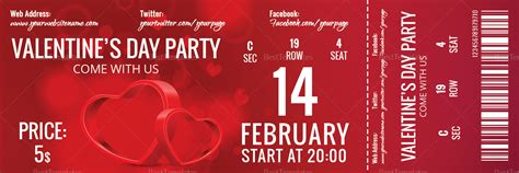 Valentine Event Ticket Design Template in Word, PSD, Pages, Publisher
