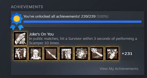 100% Achievements! : r/deadbydaylight