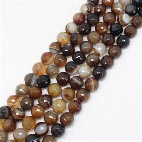 Faceted Brown Banded Agate Beads, Brown Striped Agate - Dearbeads