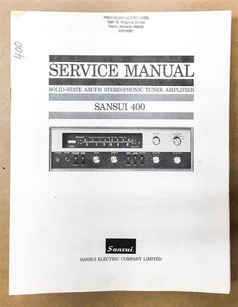 Sansui Model 400 Receiver Service Manual *Original* – Vintage Audio Store - Vintage Service ...