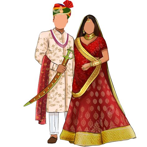 Indian Wedding Couple Standing Wearing Sherwani And Lehenga Transparent ...