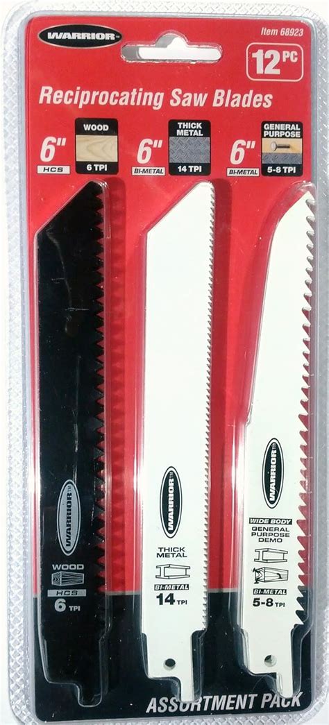 Reciprocating Saw Blades, Assortment Pack, 12 Pc. - Warrior Saw Blades ...