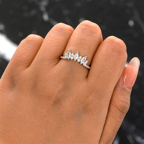 Unique Curved Wedding Bands Women 925 Silver Promise Ring for | Etsy