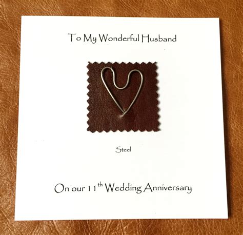 11th Wedding Anniversary Card Steel Heart Leather Steel | Etsy