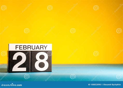 February 28th. Day 28 of February Month, Calendar on Yellow Background. Winter Time, Leap-year ...