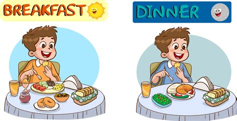 children having breakfast and dinner cartoon vector 20291032 Vector Art ...