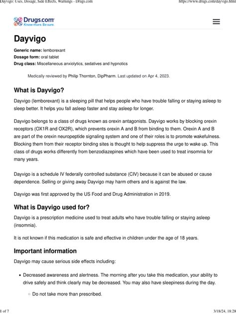 Dayvigo Uses, Dosage, Side Effects, Warnings | PDF | Drugs | Psychoactive Drugs