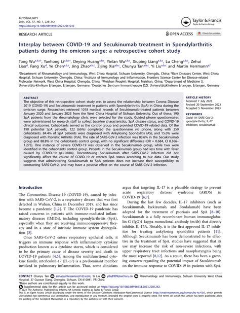 (PDF) Interplay between COVID-19 and Secukinumab treatment in Spondylarthritis patients during ...