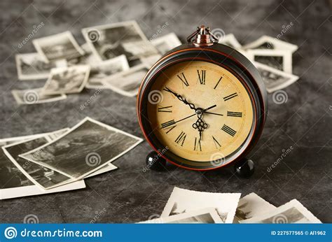 Antique Photo with Old Clock - Memories of the Past Time Stock Image ...