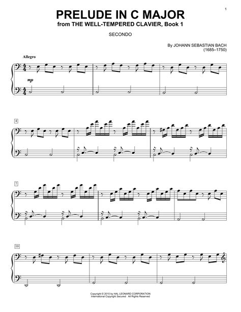 Prelude In C Major by Johann Sebastian Bach Sheet Music for Piano Duet ...