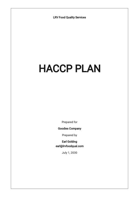 Haccp Plan Template Free
