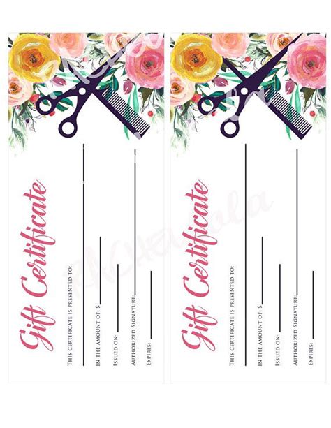 Printable Hair Salon Gift Certificate Template, Hair Stylist Coupon Voucher, Fillable ...