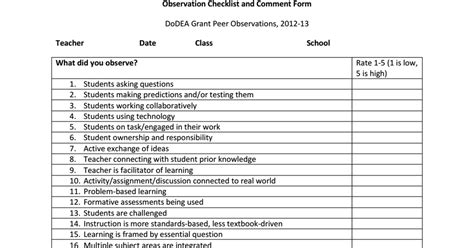 Observation Checklist and Comment Form.pdf | Classroom observation ...