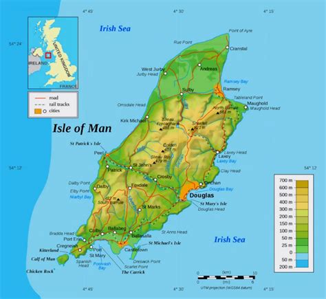 Mapa físico grande de la Isla de Man | Isla de Man | Europa | Mapas del Mundo